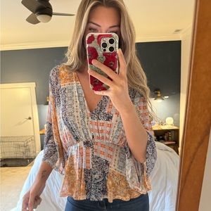 COPY - PAISLEY PRINT AND MESH FLOWY BLOUSE